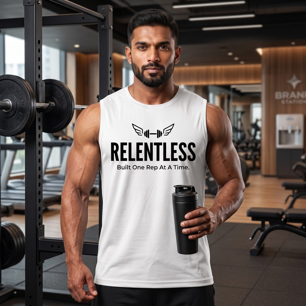 RELENTLESS Sleeveless T-Shirt for Men - White