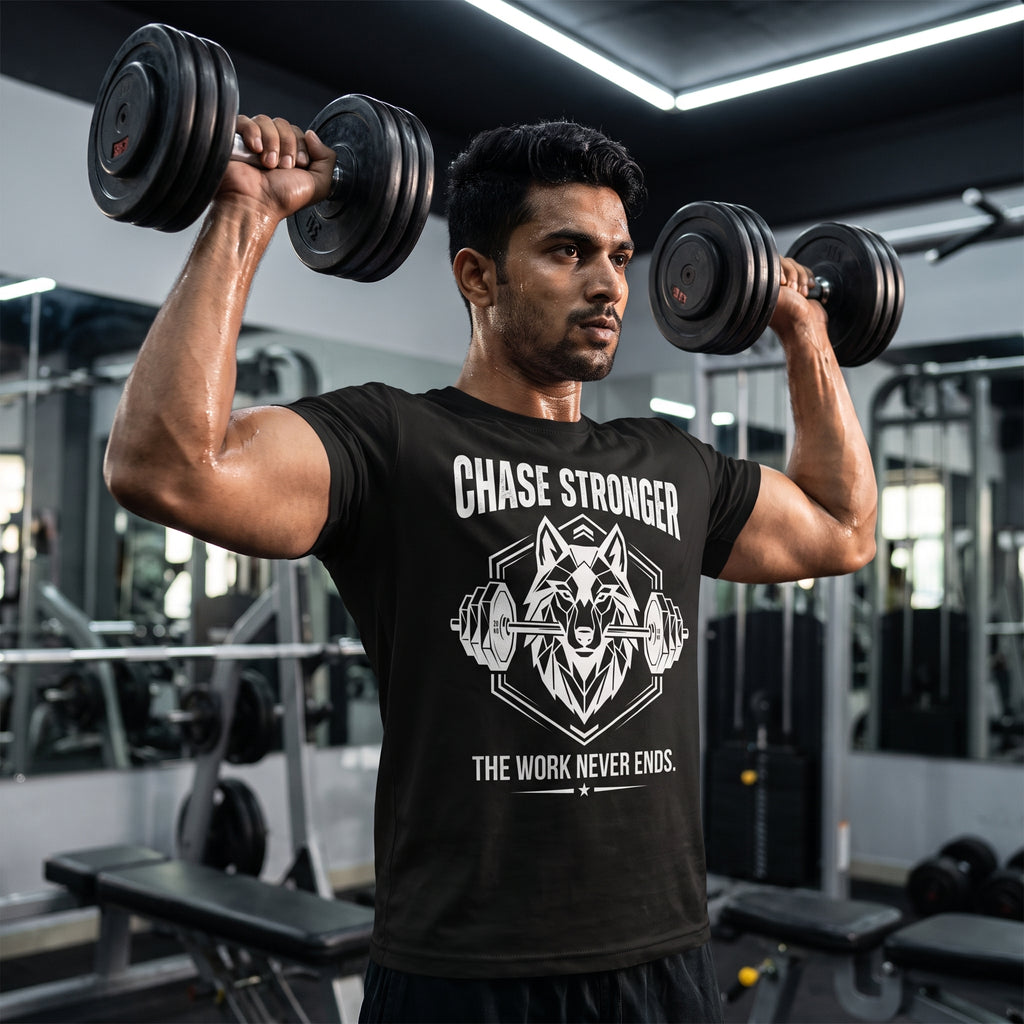 CHASE STRONGER Regular Fit Gym T-Shirt for Men - Black