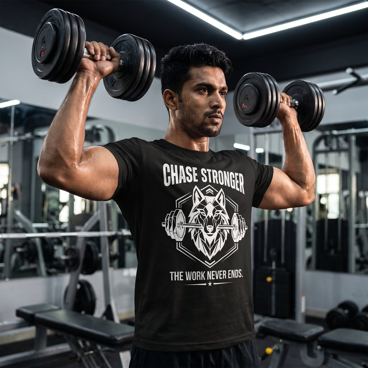 CHASE STRONGER Regular Fit Gym T-Shirt for Men - Black