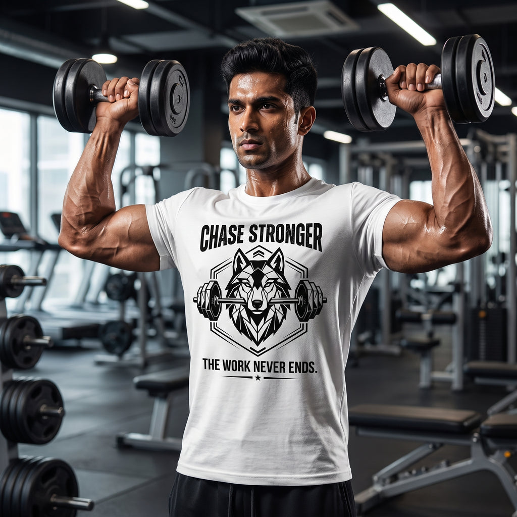 CHASE STRONGER Regular Fit Gym T-Shirt for Men - White