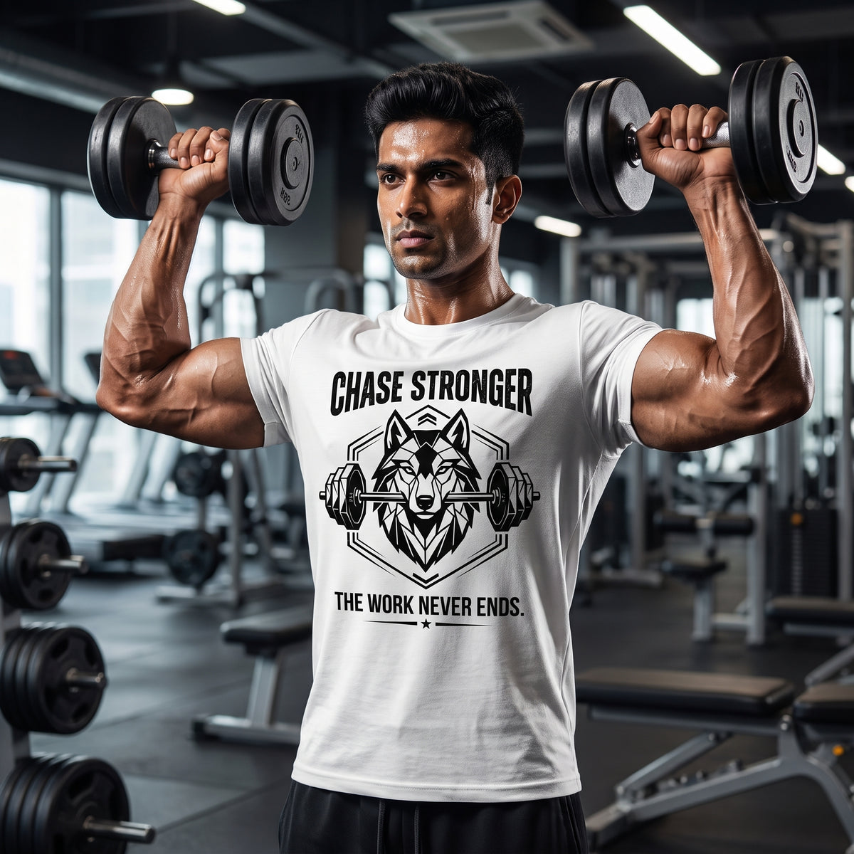 CHASE STRONGER Regular Fit Gym T-Shirt for Men - White