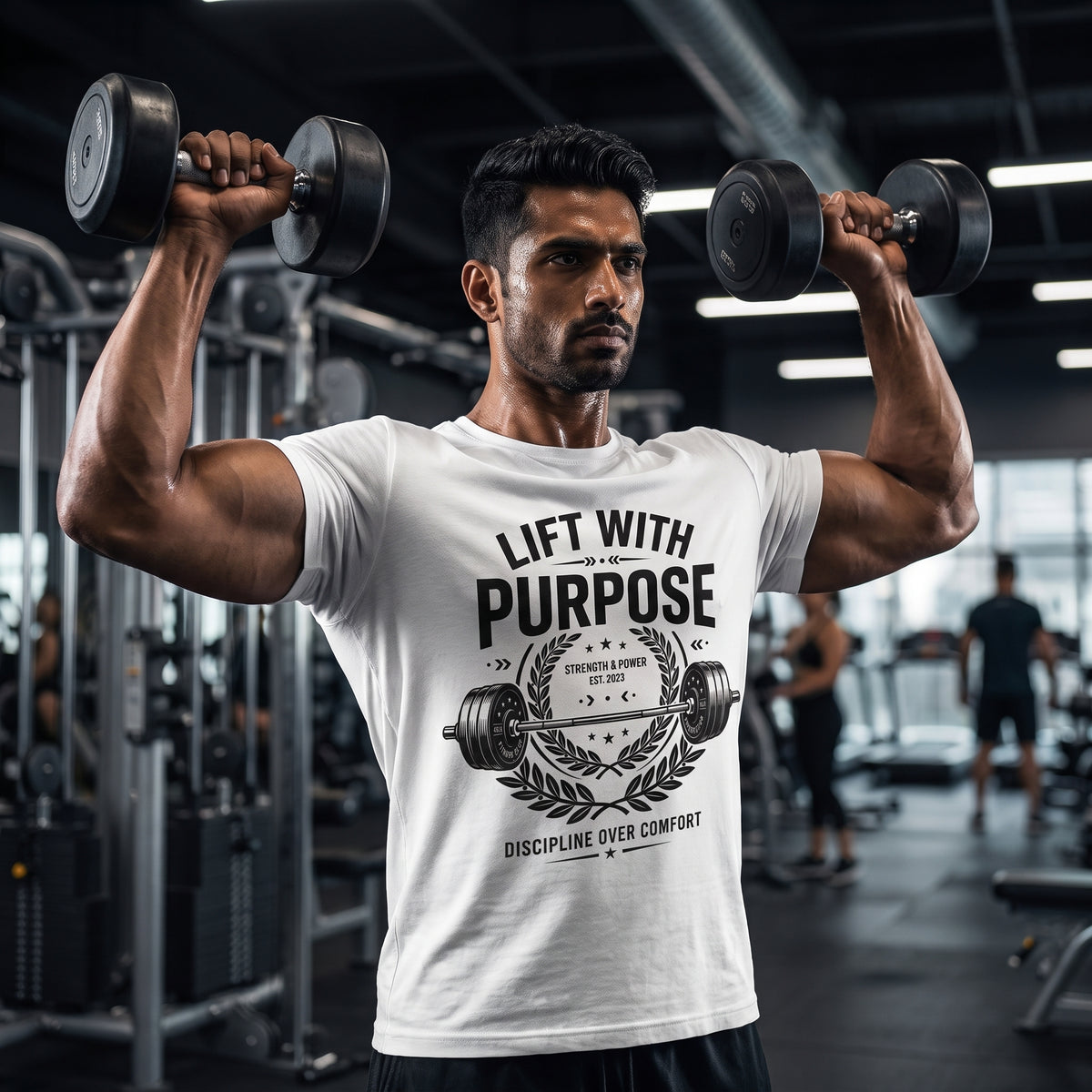 LIFT WITH PURPOSE Regular Fit Gym T-Shirt for Men - White