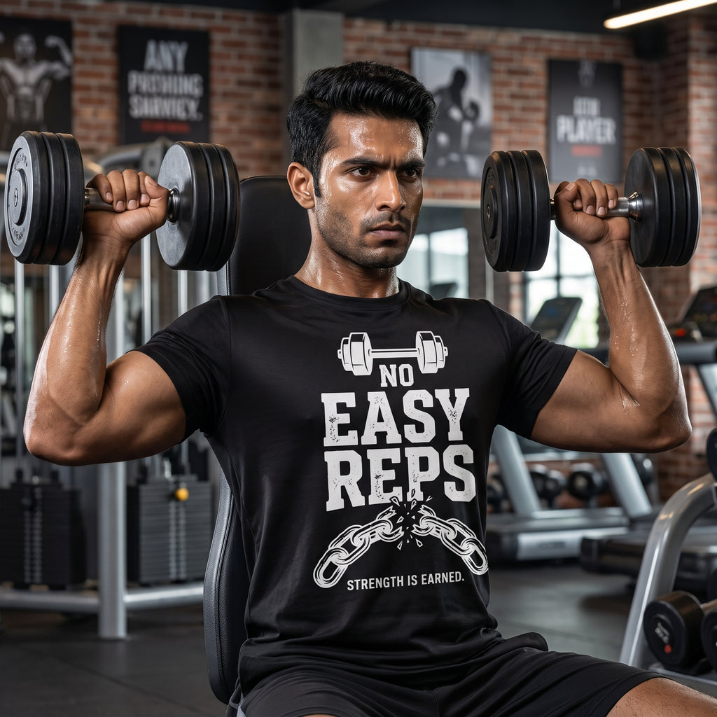 NO EASY REPS Regular Fit Gym T-Shirt for Men - Black