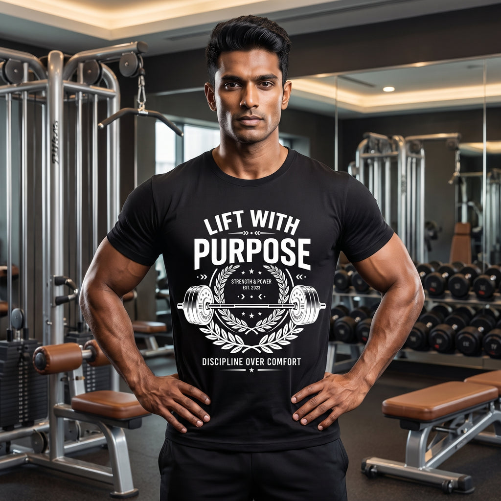 LIFT WITH PURPOSE Regular Fit Gym T-Shirt for Men - Black