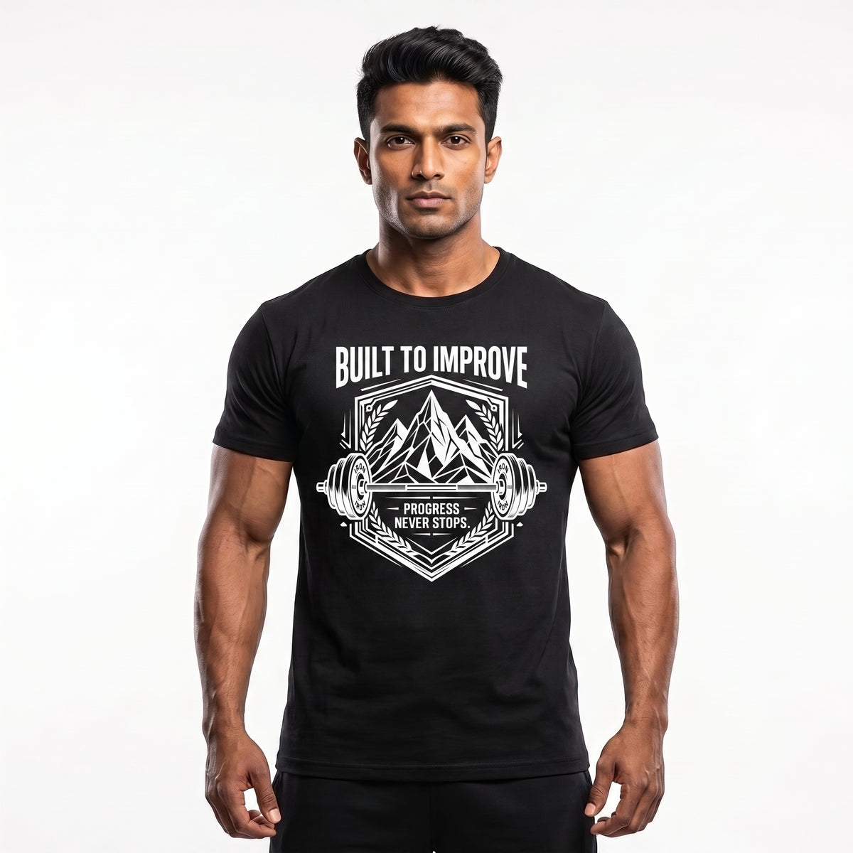 BUILD TO IMPROVE Regular Fit Gym T-Shirt for Men - Black