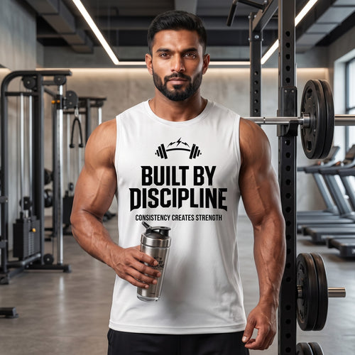BUILD BY DISCIPLINE Sleeveless T-Shirt for Men - White