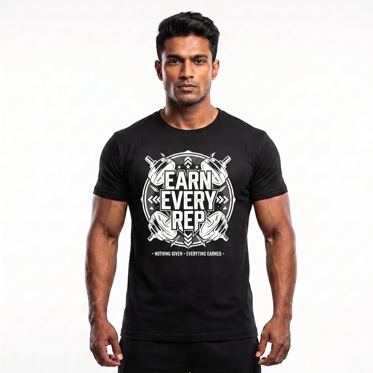 EARN EVERY REP Regular Fit Gym T-Shirt for Men - Black