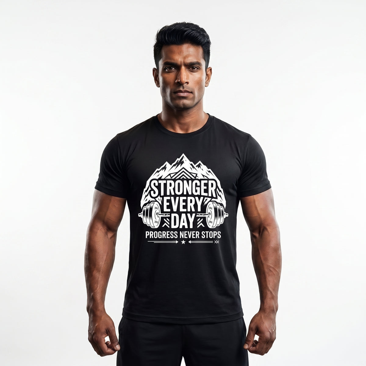 STRONGER EVERY DAY Regular Fit Gym T-Shirt for Men - Black
