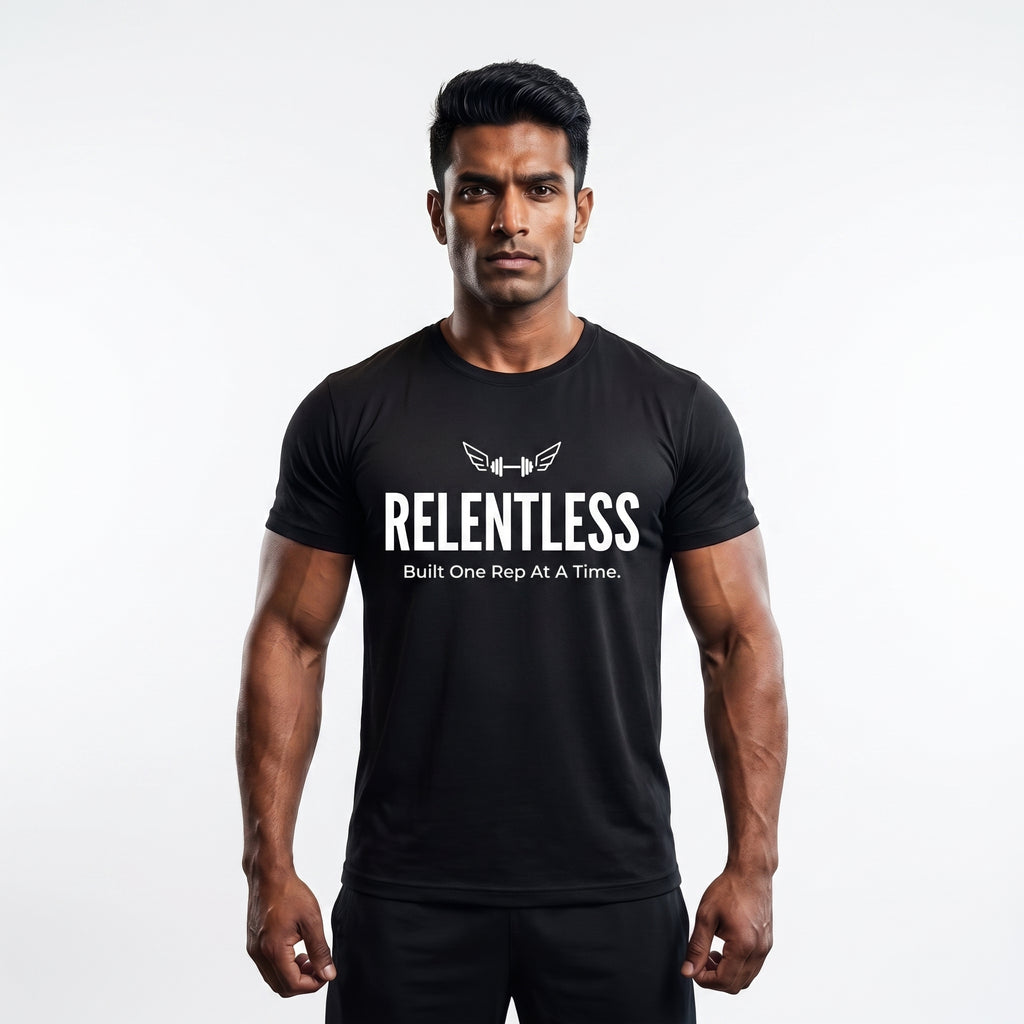 RELENTLESS Regular Fit Gym T-Shirt for Men - Black