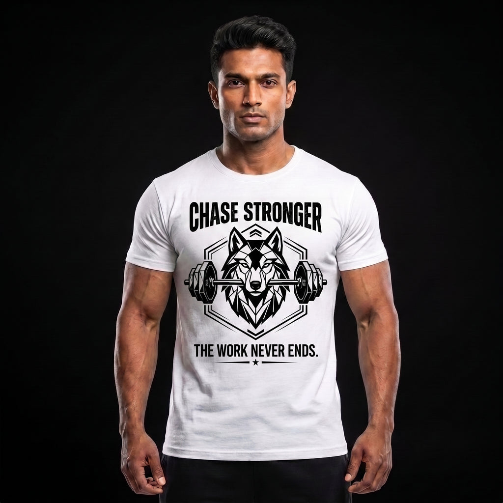 CHASE STRONGER Regular Fit Gym T-Shirt for Men - White