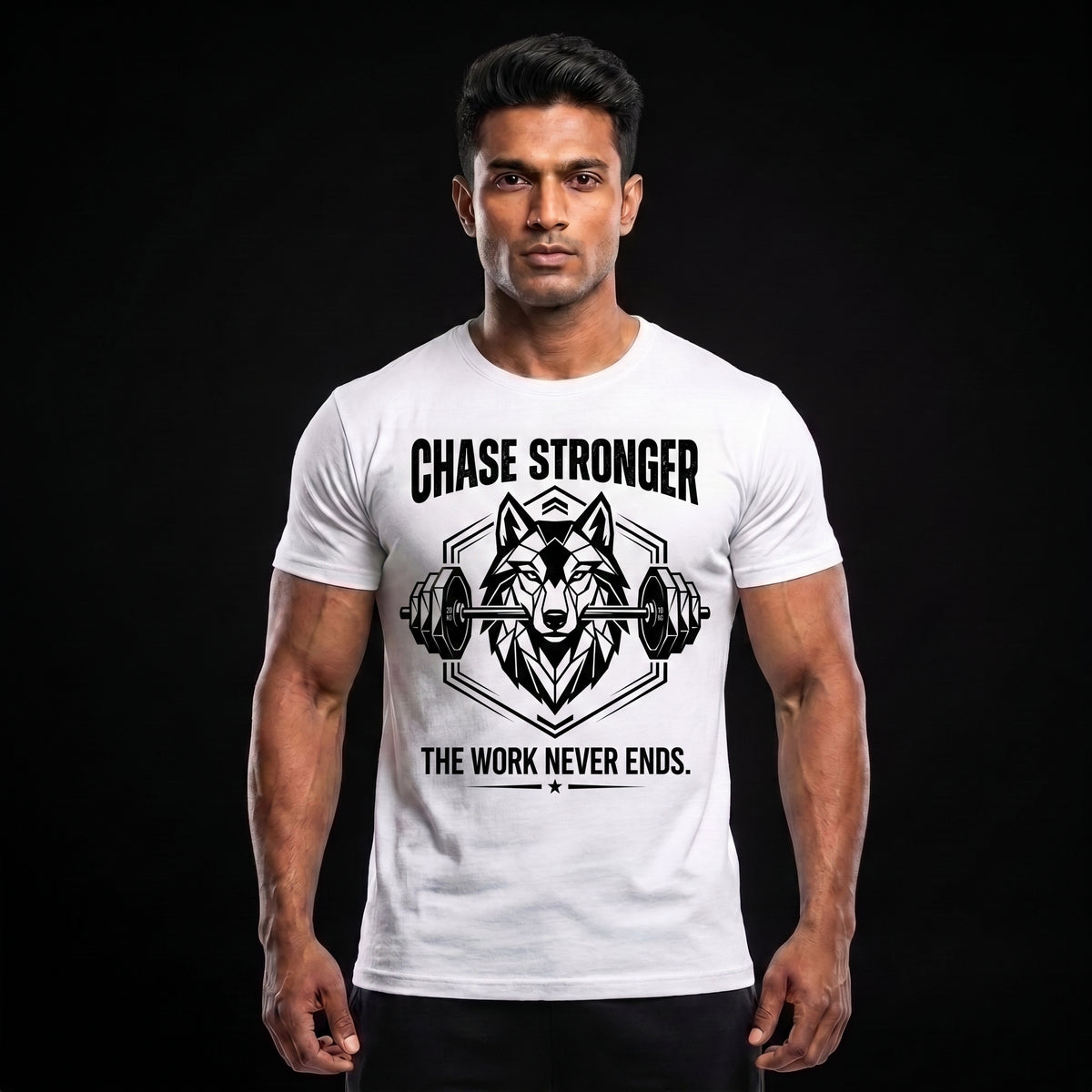 CHASE STRONGER Regular Fit Gym T-Shirt for Men - White