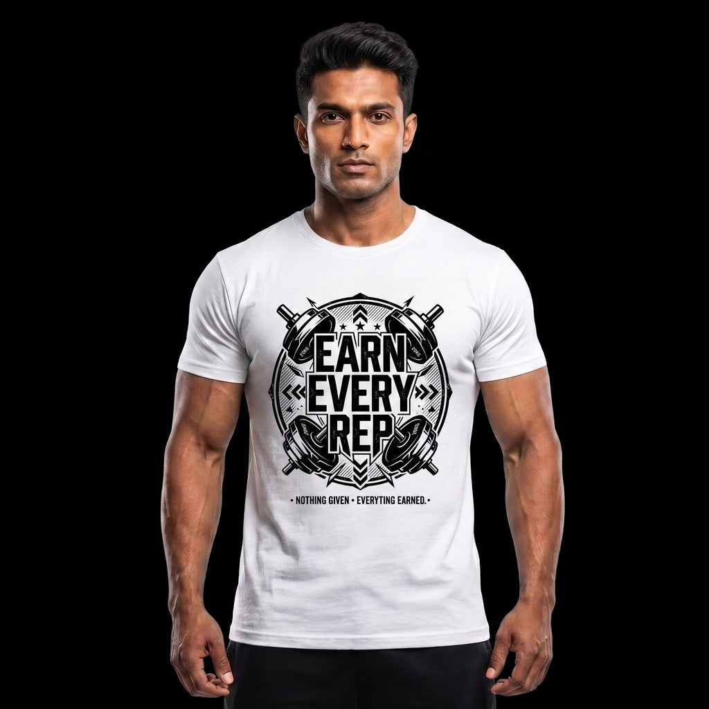 EARN EVERY REP Regular Fit Gym T-Shirt for Men - White