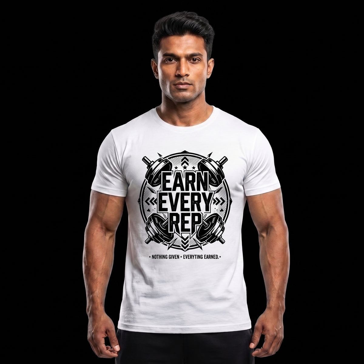 EARN EVERY REP Regular Fit Gym T-Shirt for Men - White