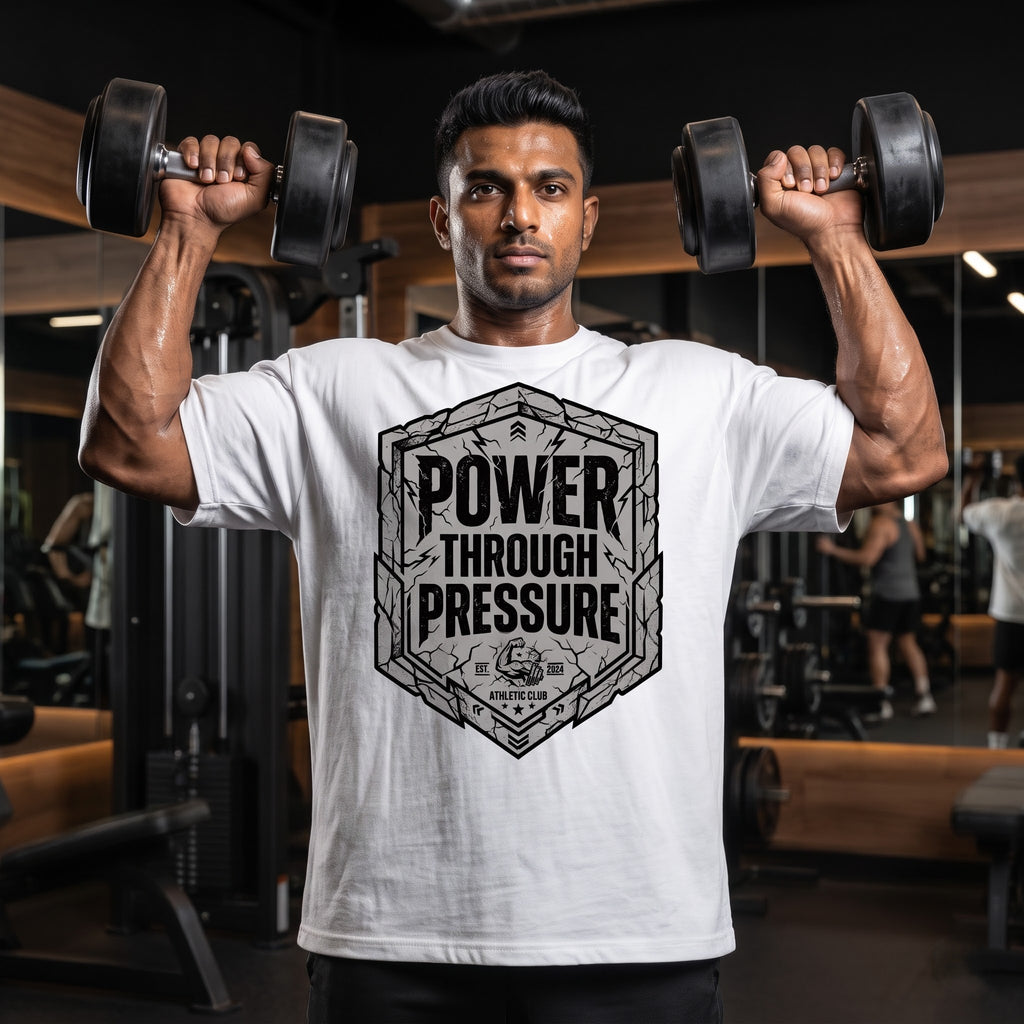 POWER THROUGH PRESSURE Oversized Gym T-Shirt for Men - White