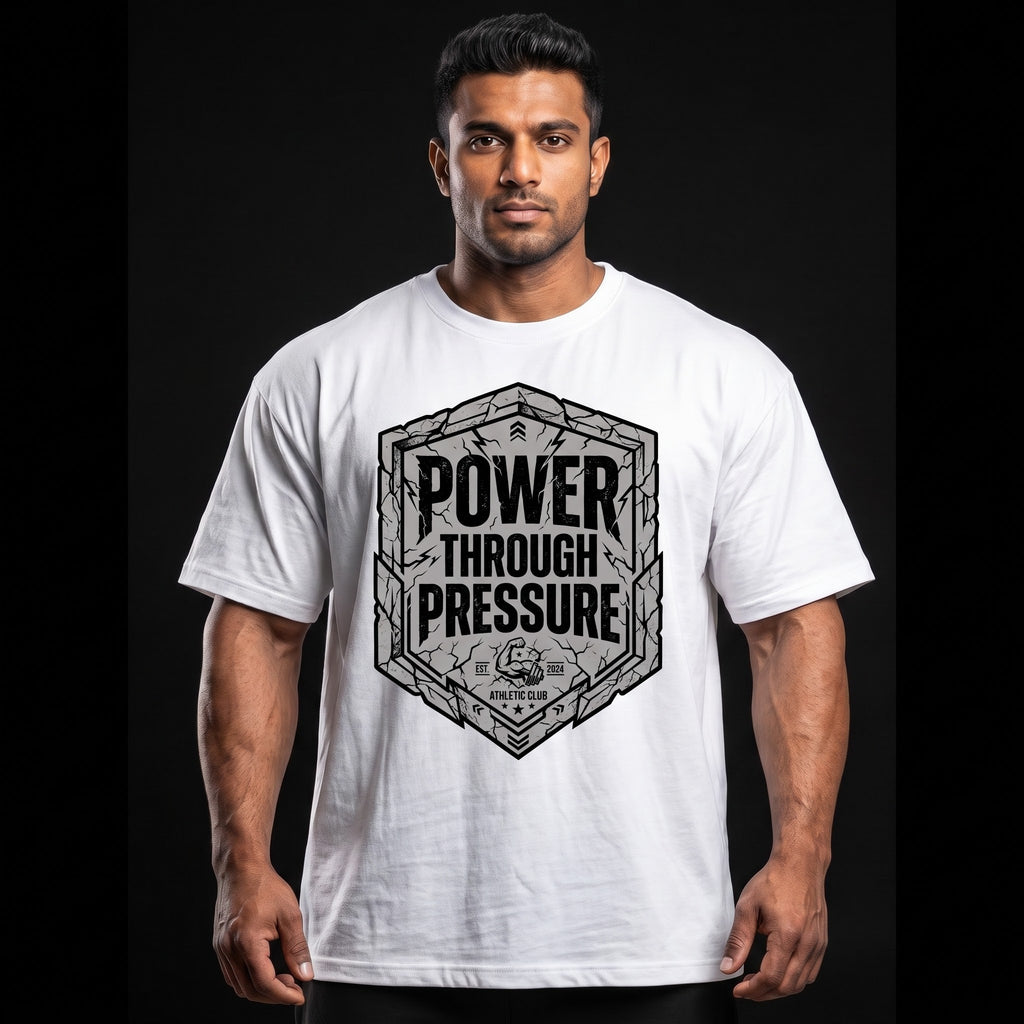 POWER THROUGH PRESSURE Oversized Gym T-Shirt for Men - White