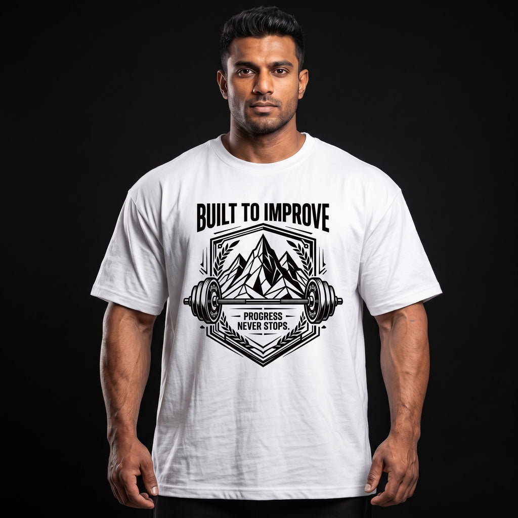 BUILD TO IMPROVE Oversized Gym T-Shirt for Men - White