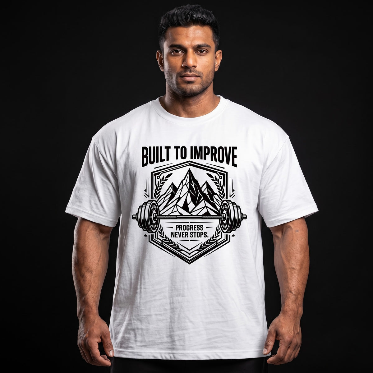 BUILD TO IMPROVE Oversized Gym T-Shirt for Men - White