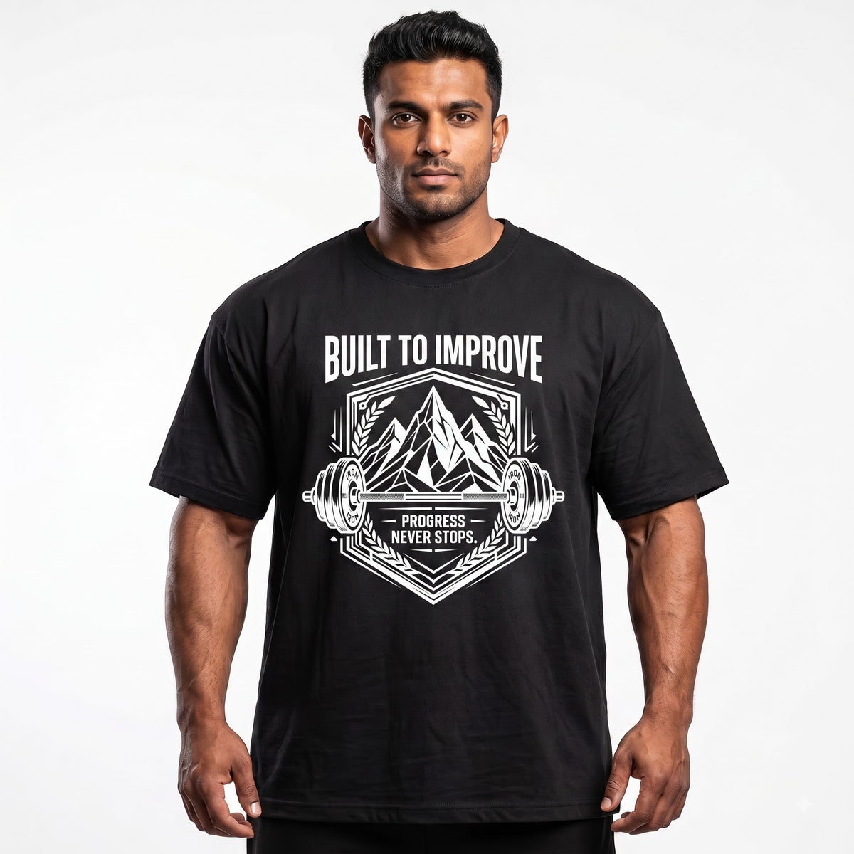 BUILD TO IMPROVE Oversized Gym T-Shirt for Men - Black