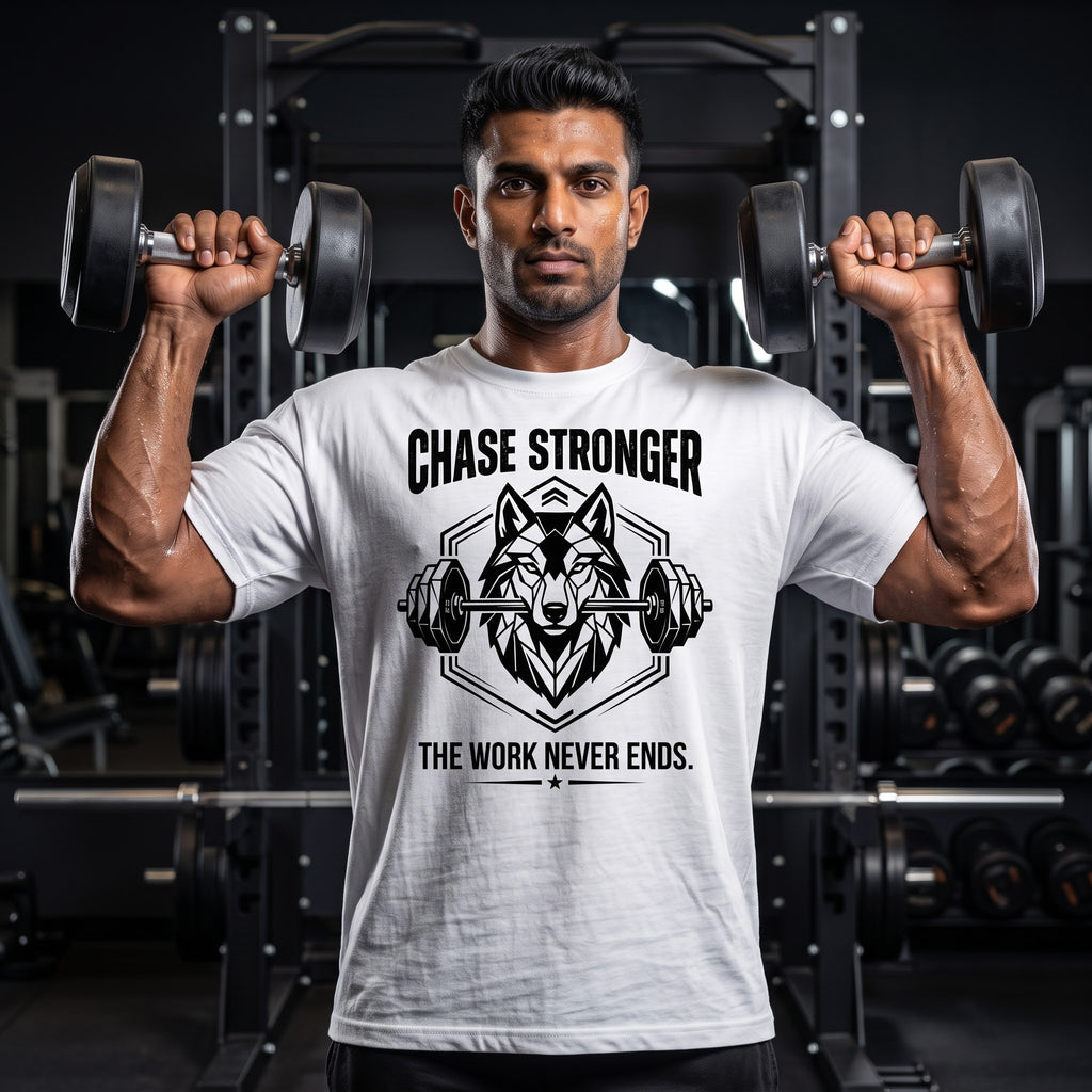 CHASE STRONGER Oversized Gym T-Shirt for Men - White