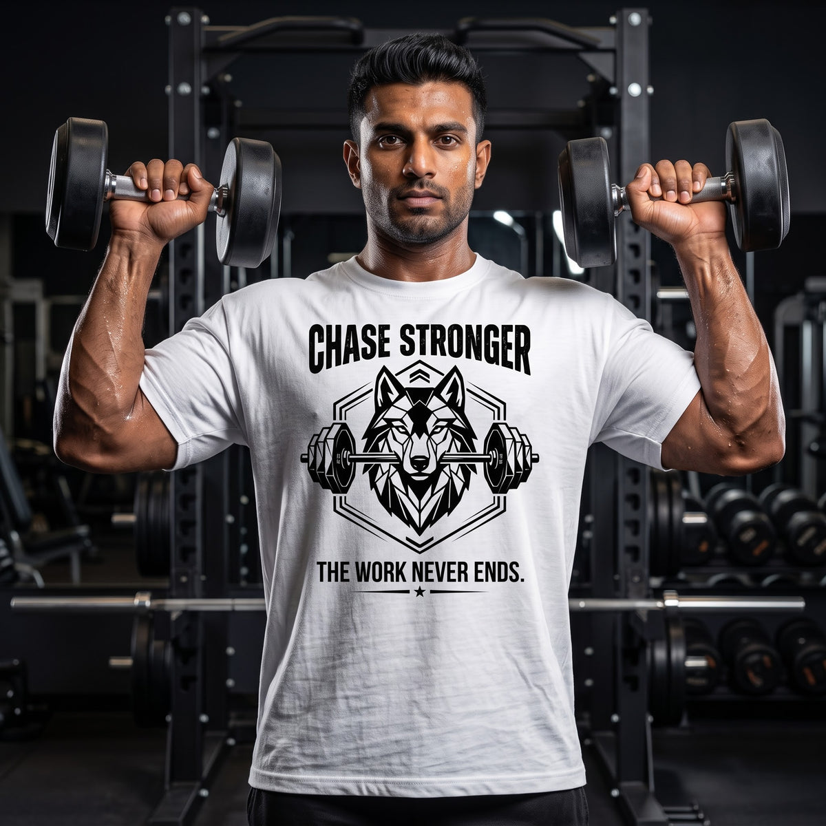 CHASE STRONGER Oversized Gym T-Shirt for Men - White
