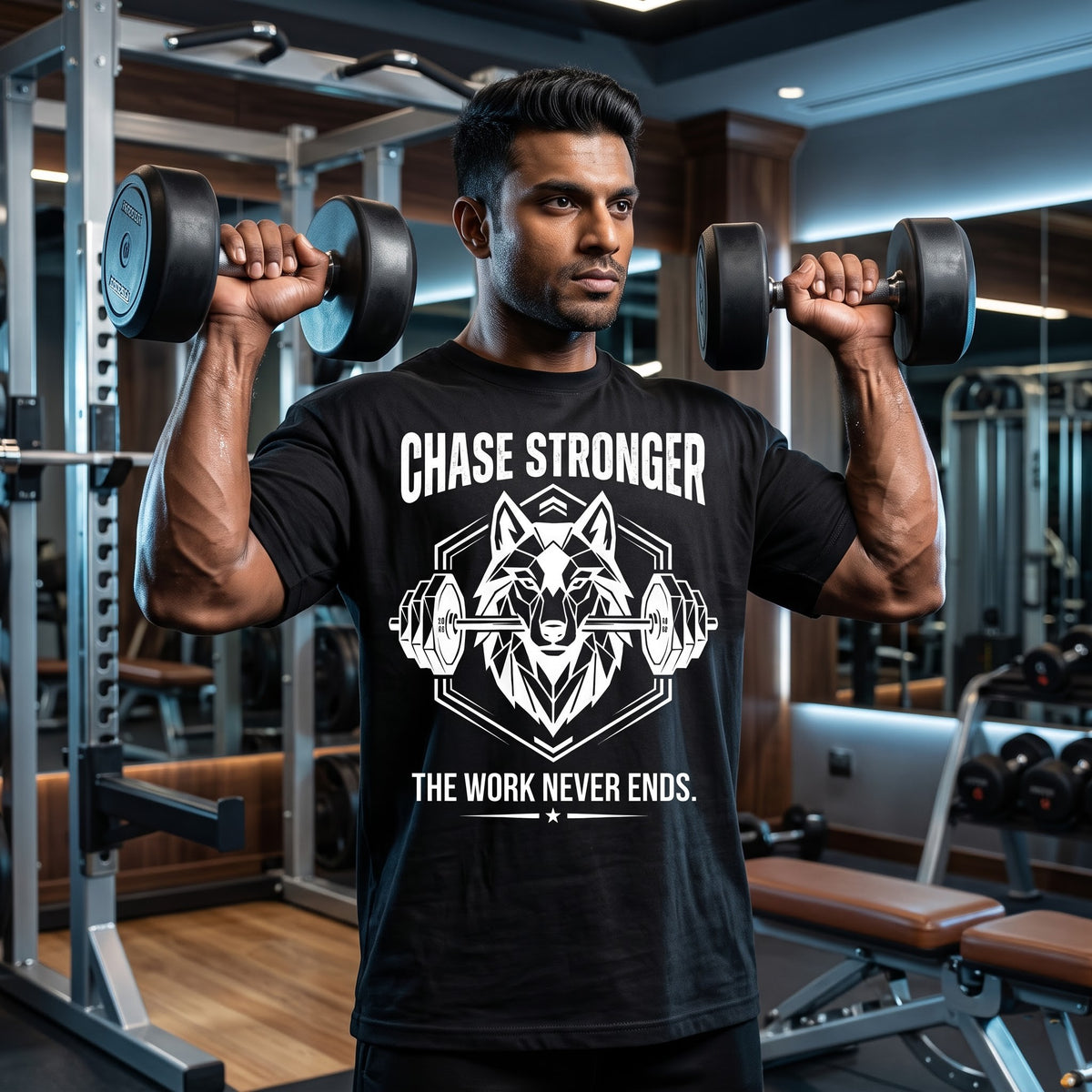 CHASE STRONGER Oversized Gym T-Shirt for Men - Black