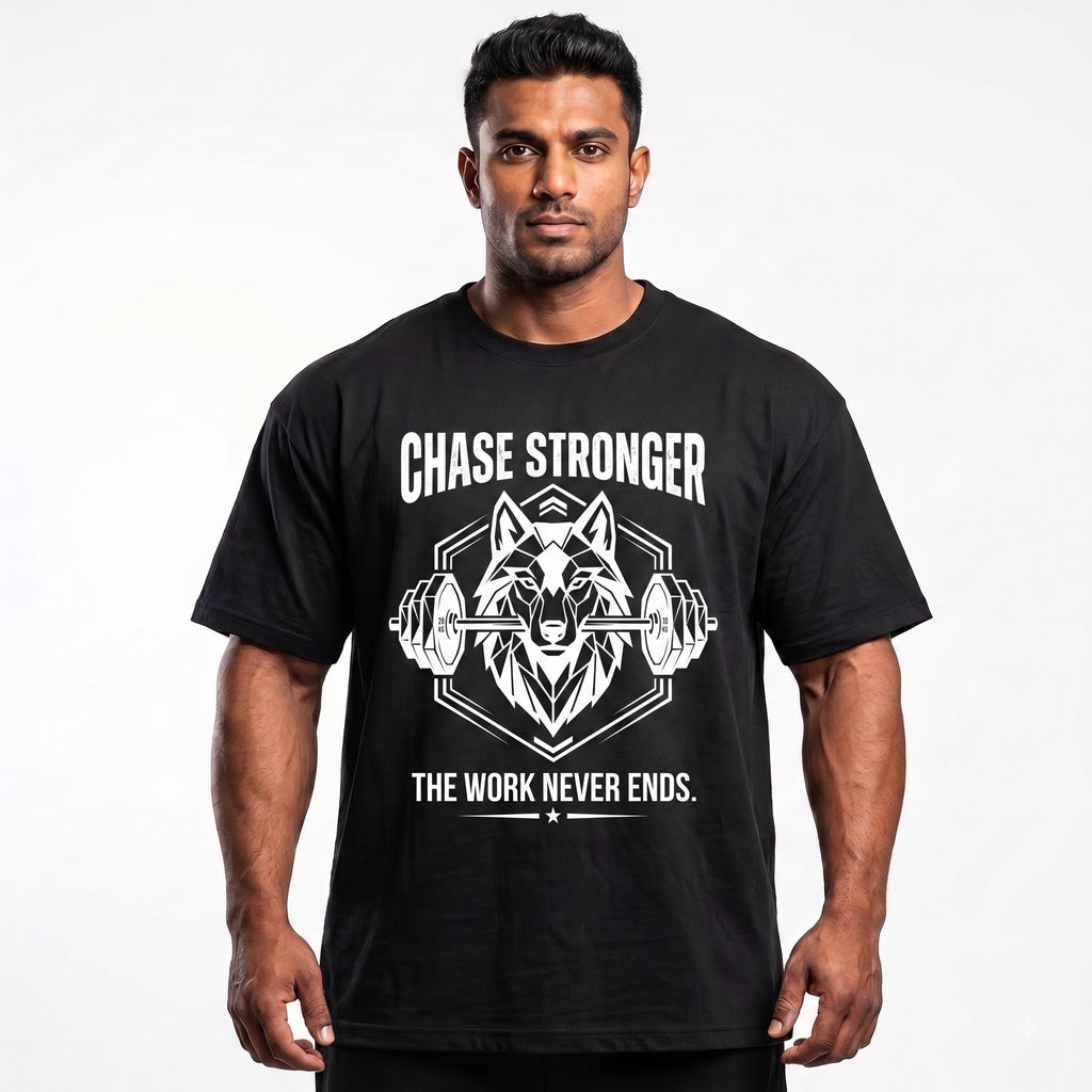CHASE STRONGER Oversized Gym T-Shirt for Men - Black