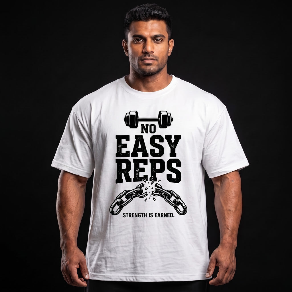 NO EASY REPS Oversized Gym T-Shirt for Men - White