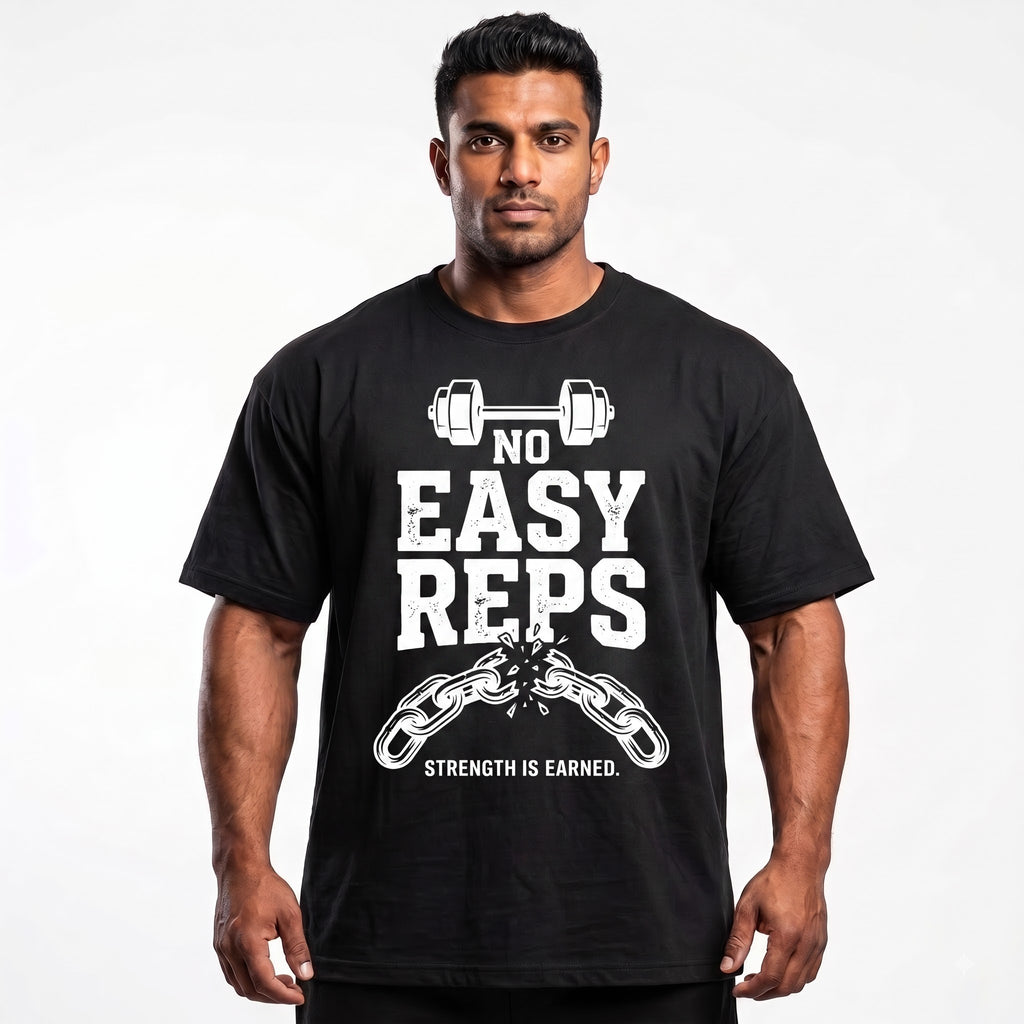NO EASY REPS Oversized Gym T-Shirt for Men - Black