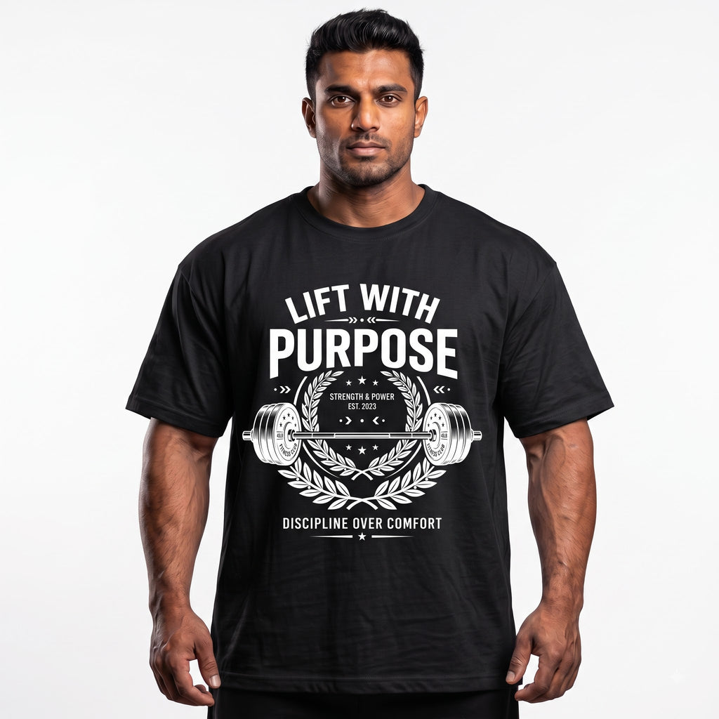LIFT WITH PURPOSE Oversized Gym T-Shirt for Men - Black