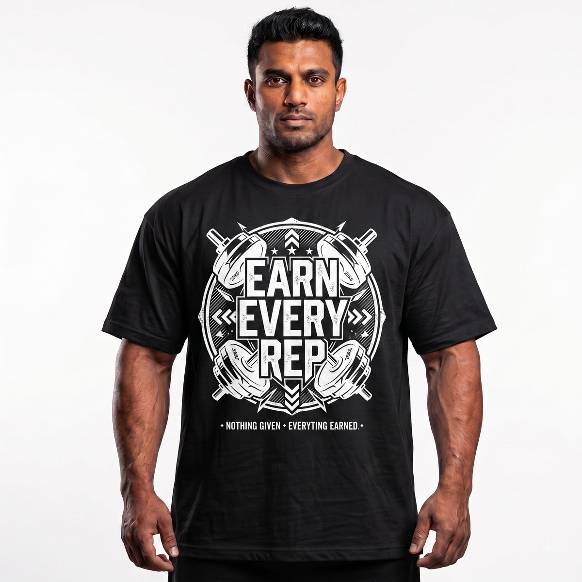 EARN EVERY REP Oversized Gym T-Shirt for Men - Black