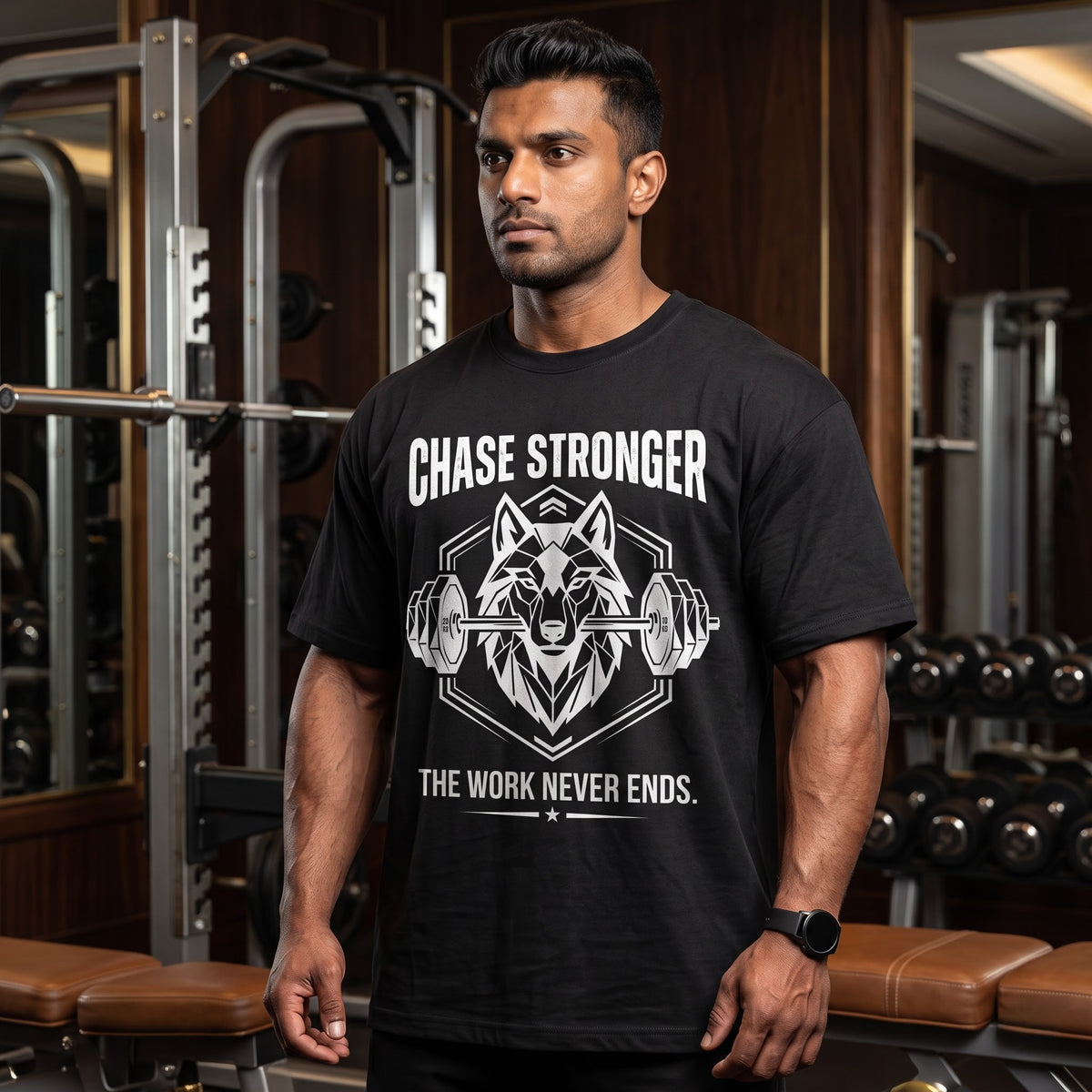 CHASE STRONGER Oversized Gym T-Shirt for Men - Black