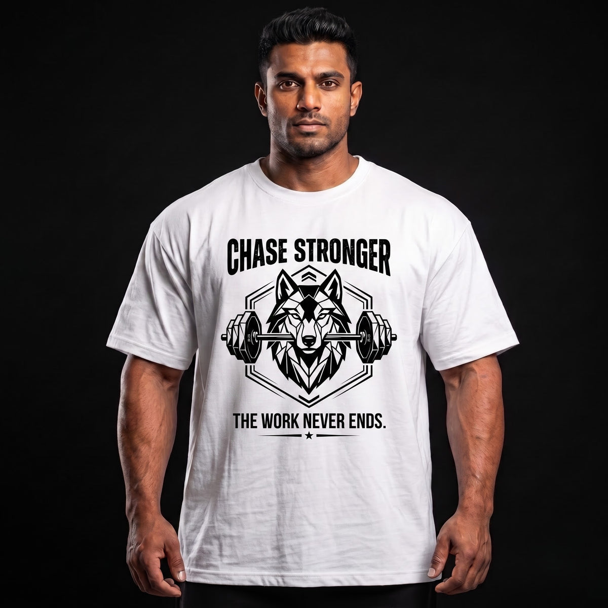 CHASE STRONGER Oversized Gym T-Shirt for Men - White