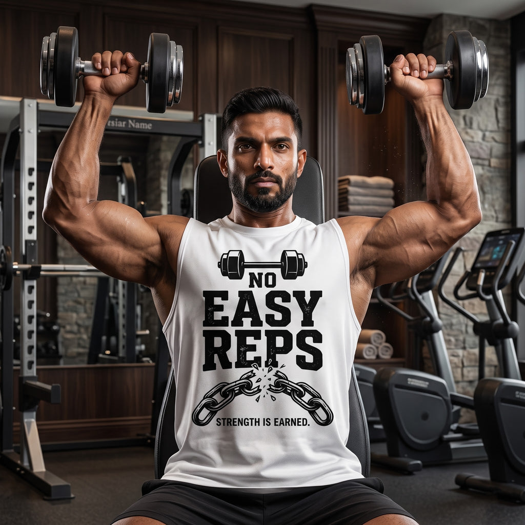 NO EASY REPS Sleeveless T-Shirt for Men - White
