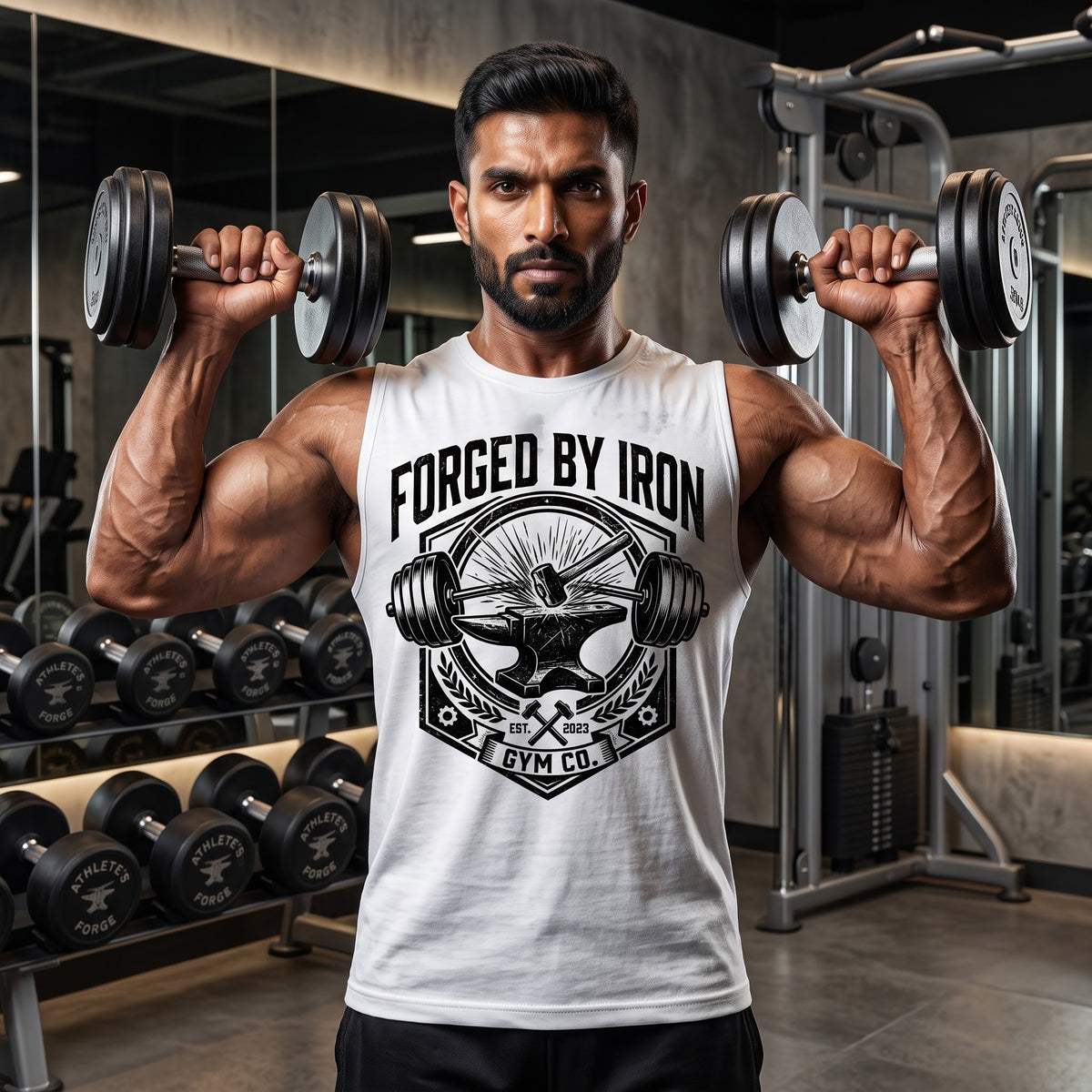 FORGED BY IRON Sleeveless T-Shirt for Men - White