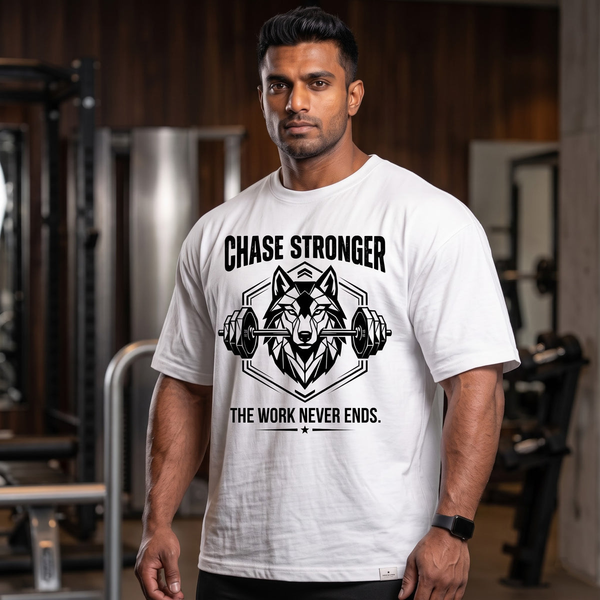 CHASE STRONGER Oversized Gym T-Shirt for Men - White