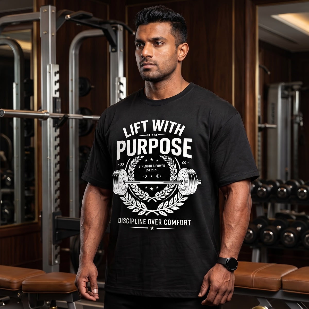 LIFT WITH PURPOSE Oversized Gym T-Shirt for Men - Black