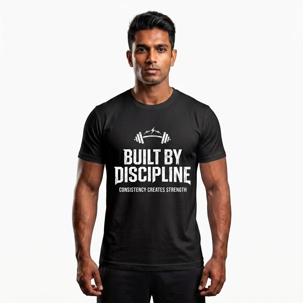 BUILT BY DISCIPLINE Regular Fit Gym T-Shirt for Men - Black