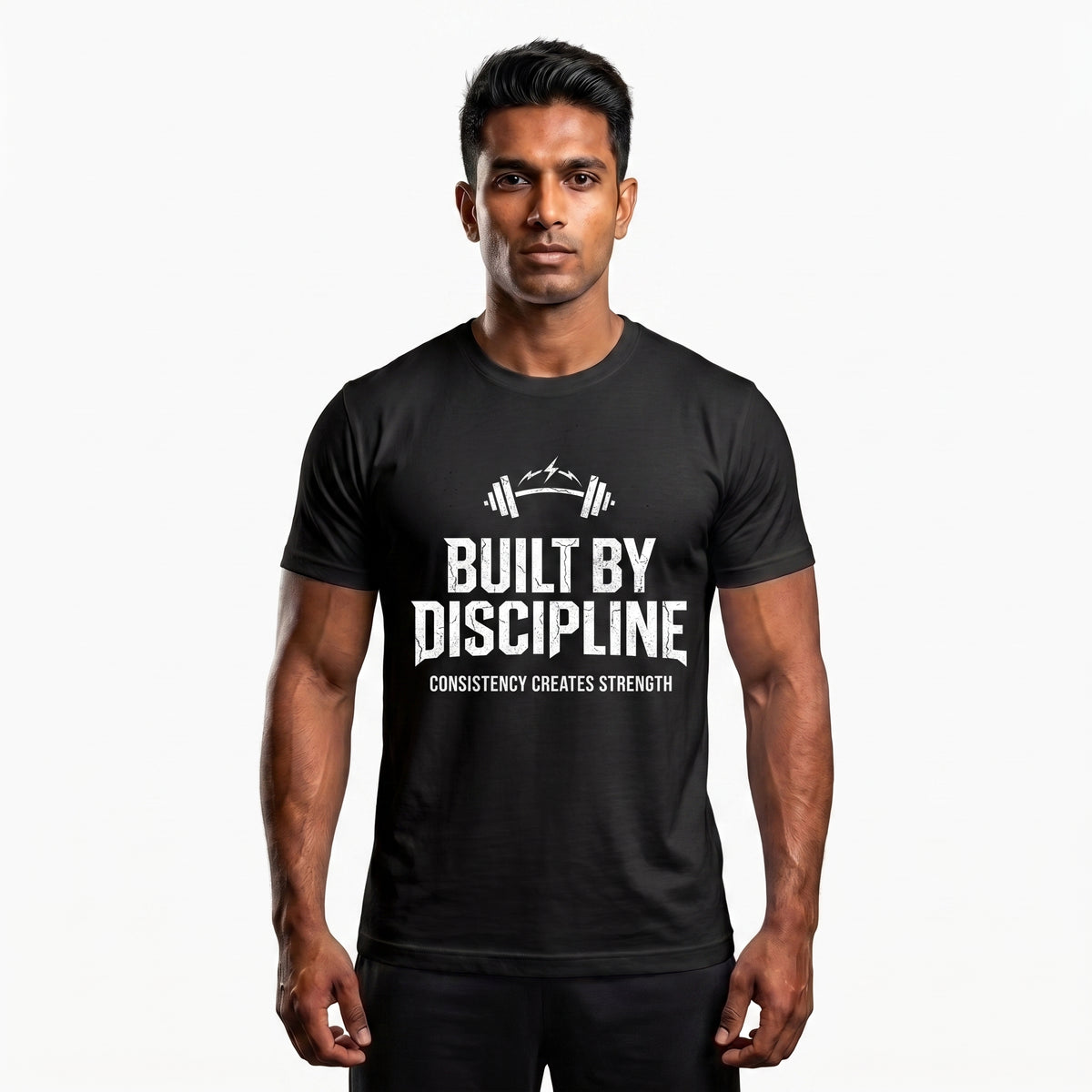 BUILT BY DISCIPLINE Regular Fit Gym T-Shirt for Men - Black