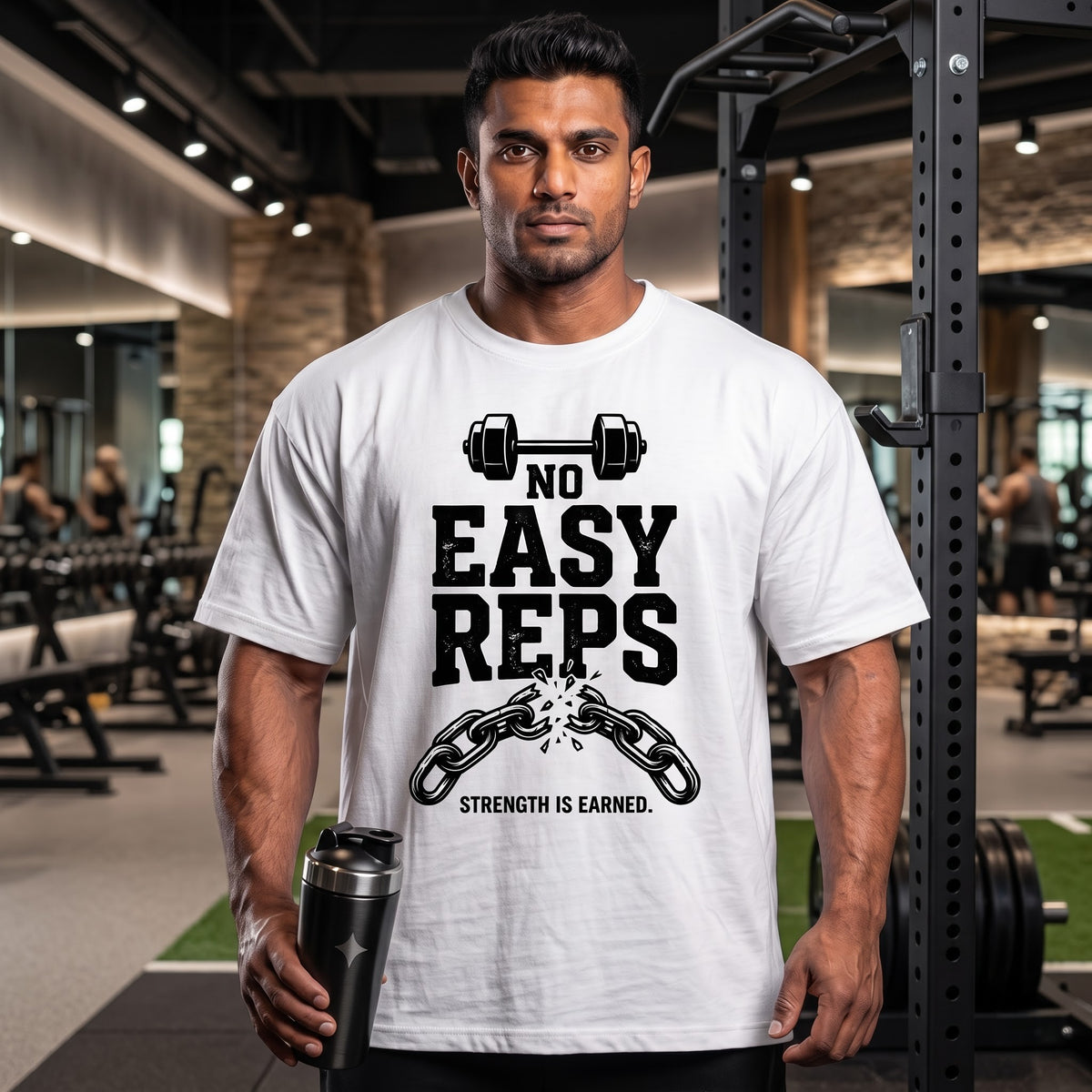 NO EASY REPS Oversized Gym T-Shirt for Men - White