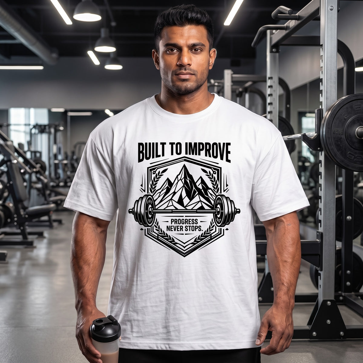 BUILD TO IMPROVE Oversized Gym T-Shirt for Men - White