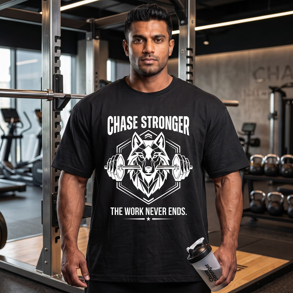CHASE STRONGER Oversized Gym T-Shirt for Men - Black