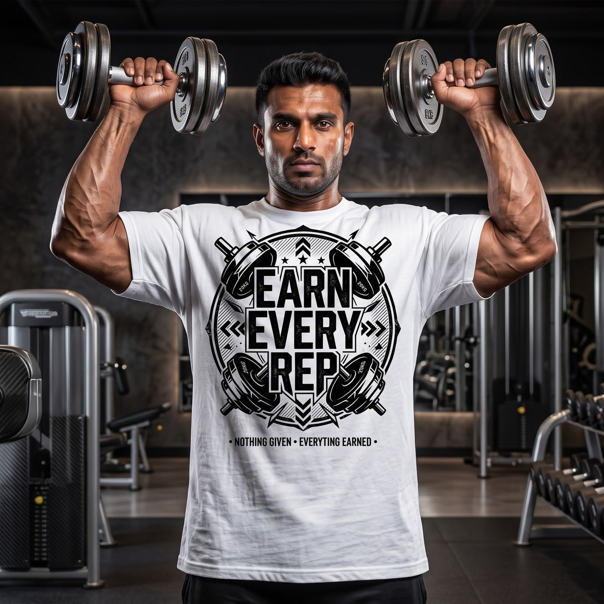 EARN EVERY REP Oversized Gym T-Shirt for Men - White