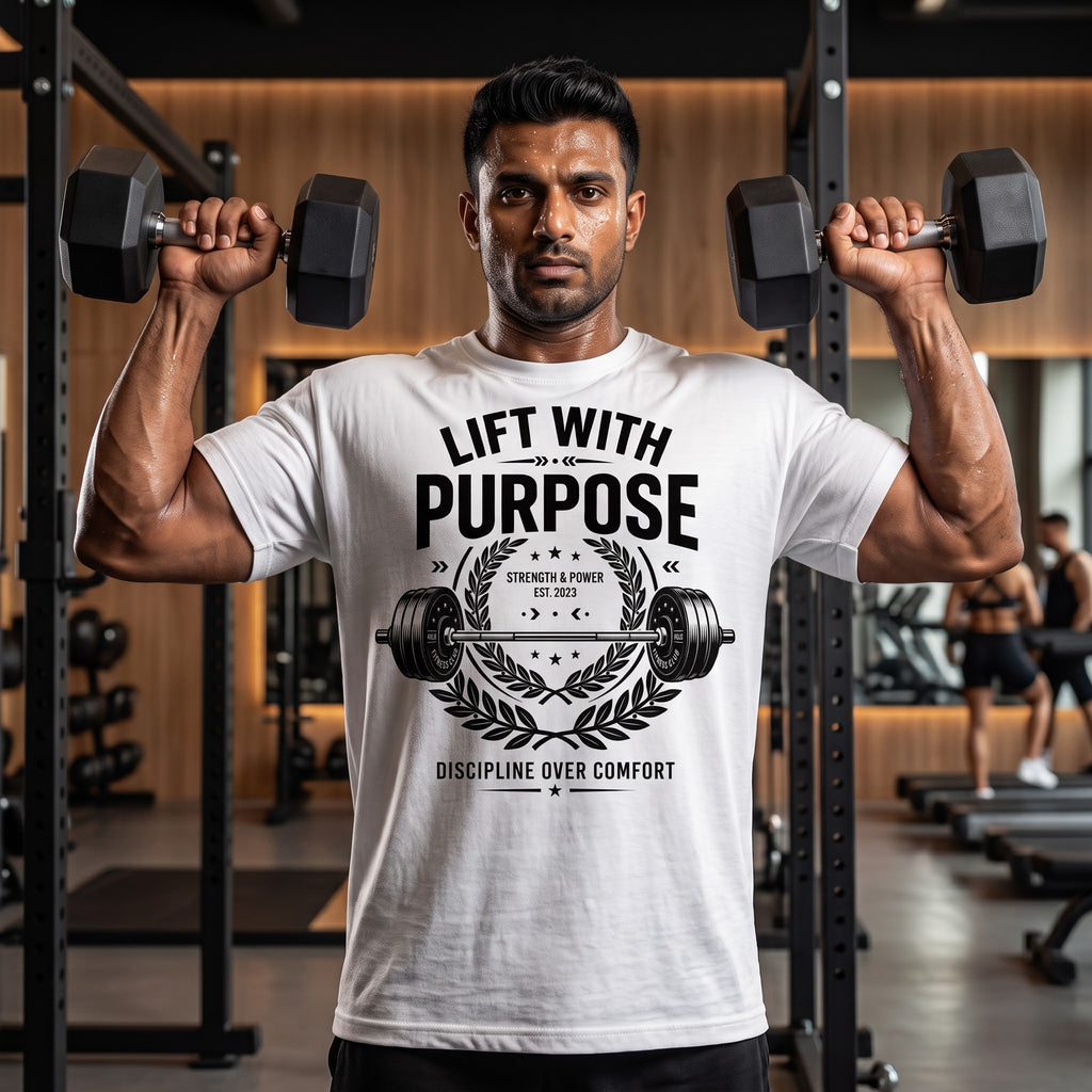 LIFT WITH PURPOSE Oversized Gym T-Shirt for Men - White