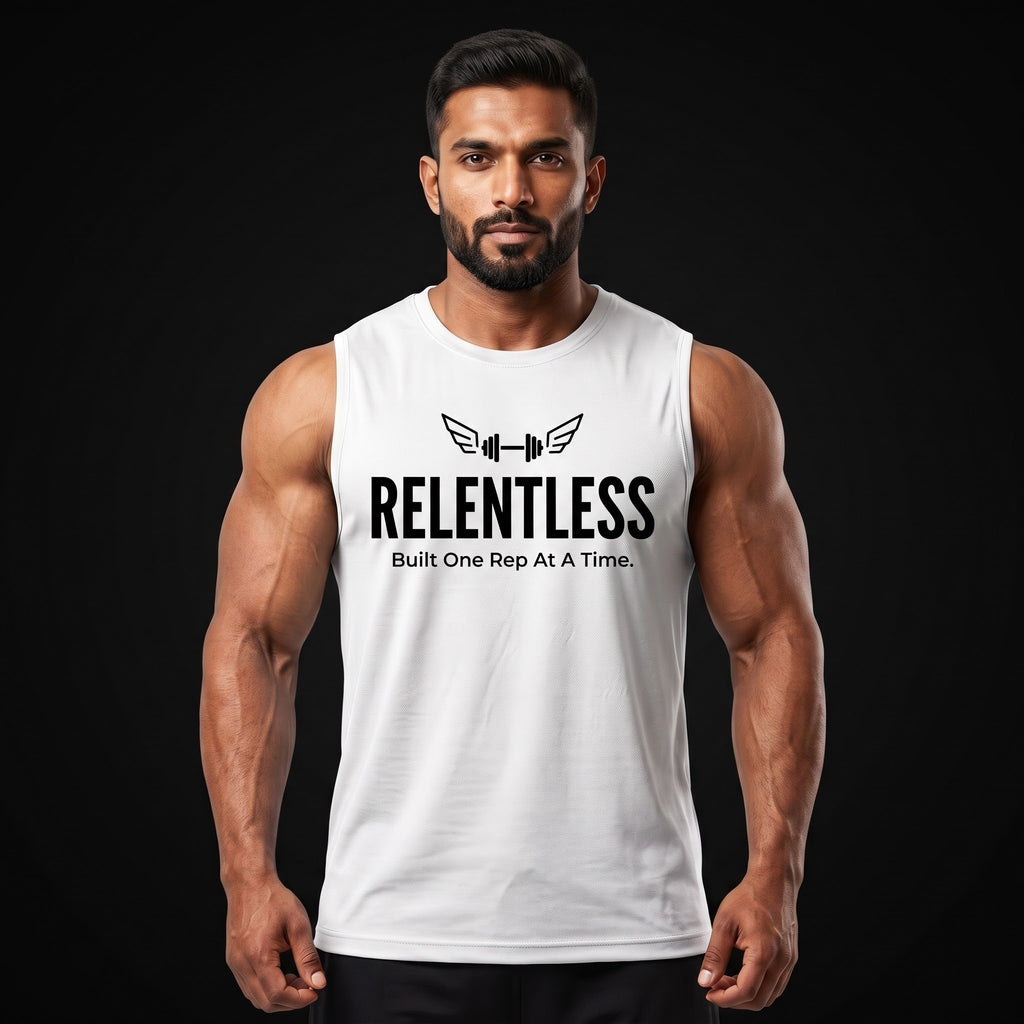 RELENTLESS Sleeveless T-Shirt for Men - White