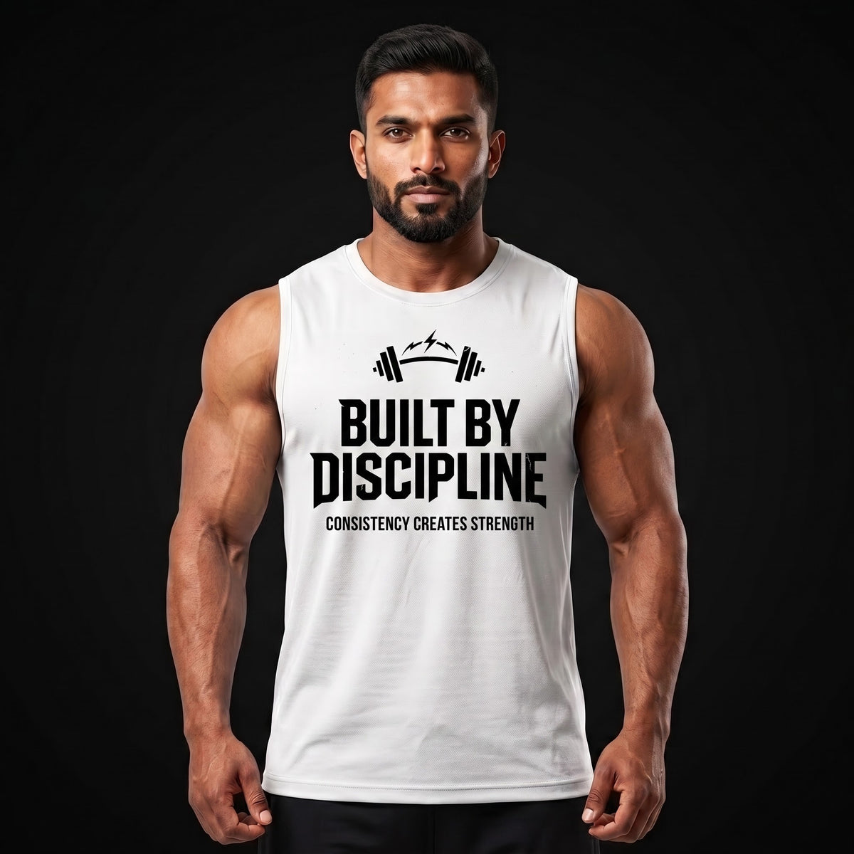 BUILD BY DISCIPLINE Sleeveless T-Shirt for Men - White