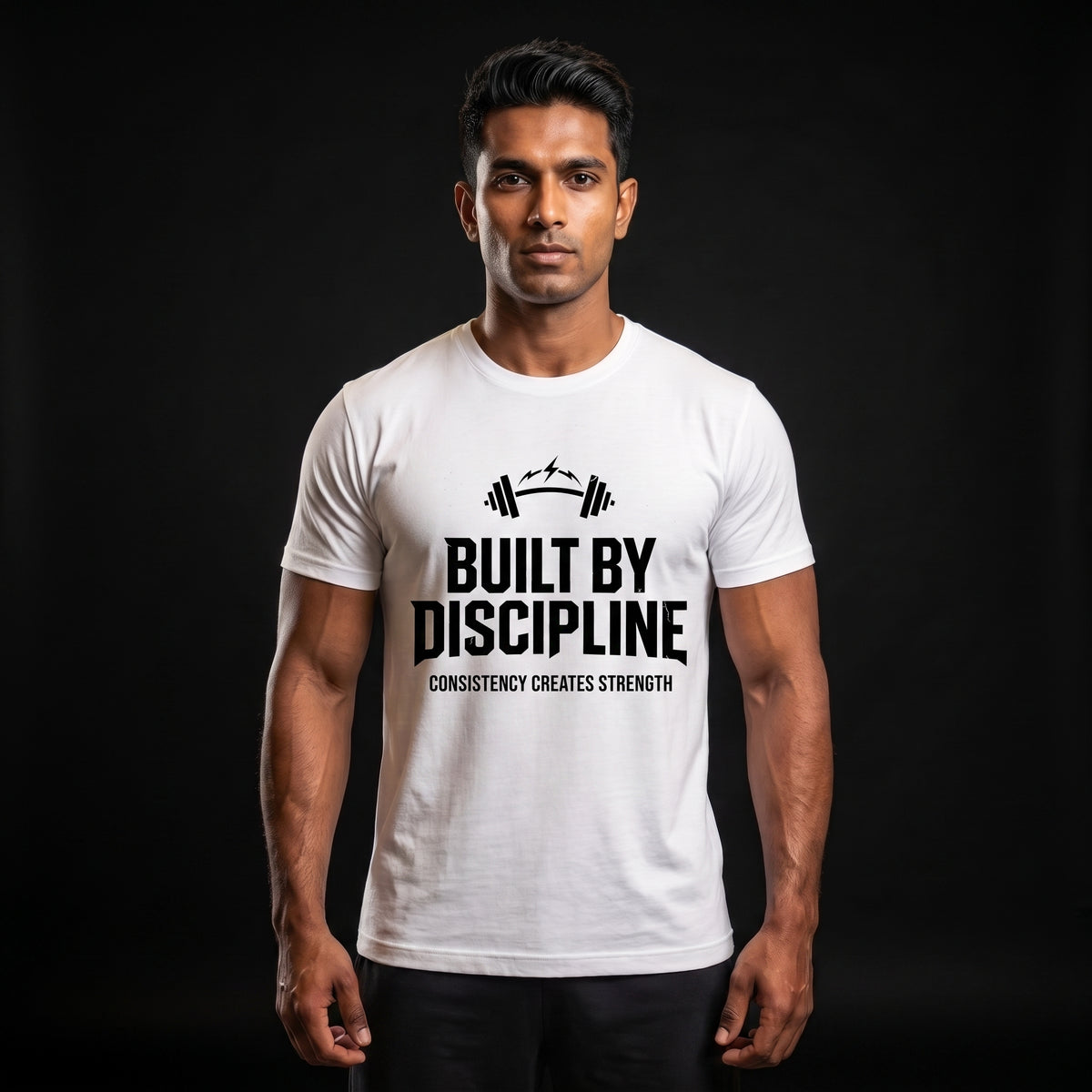BUILT BY DISCIPLINE Regular Fit Gym T-Shirt for Men - White