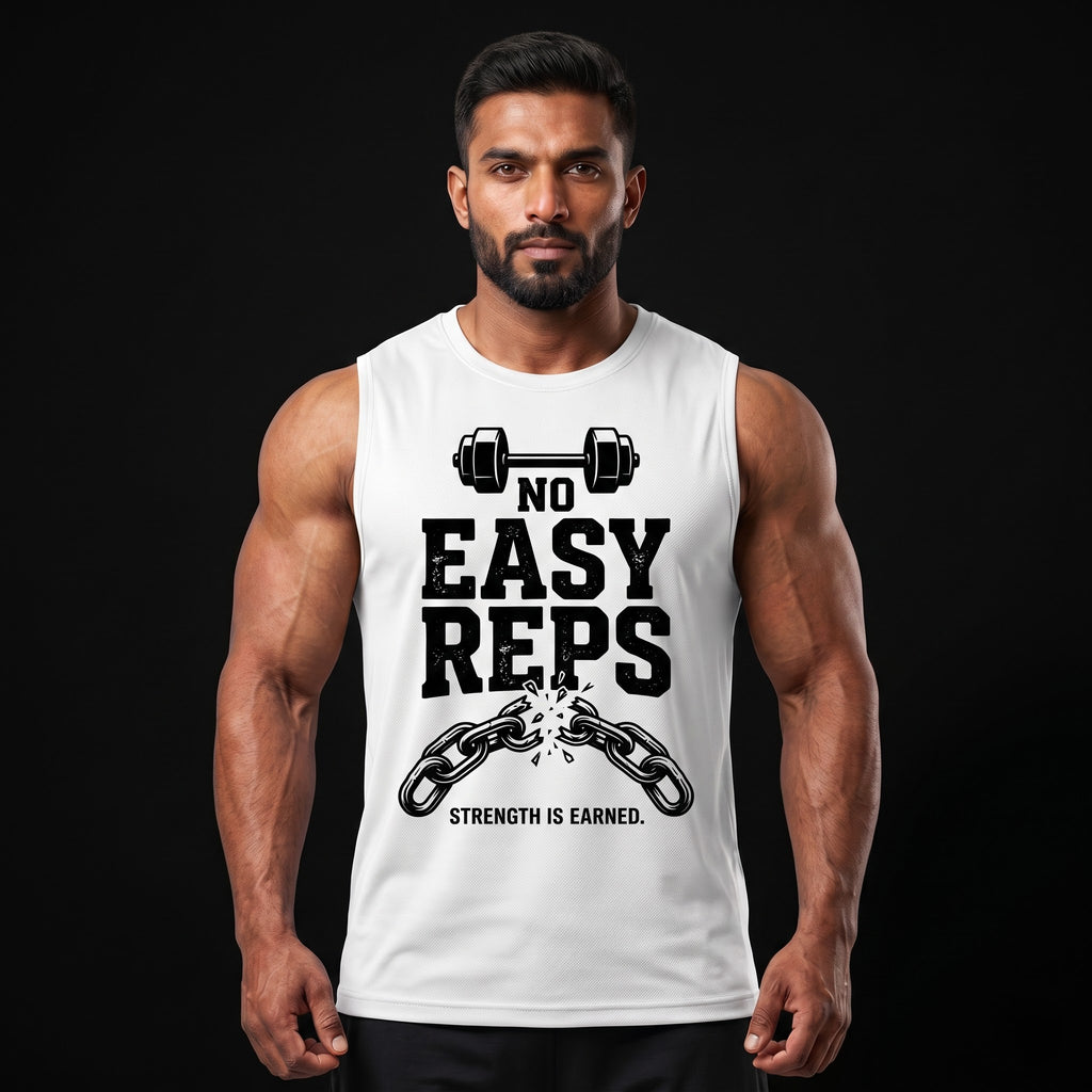 NO EASY REPS Sleeveless T-Shirt for Men - White