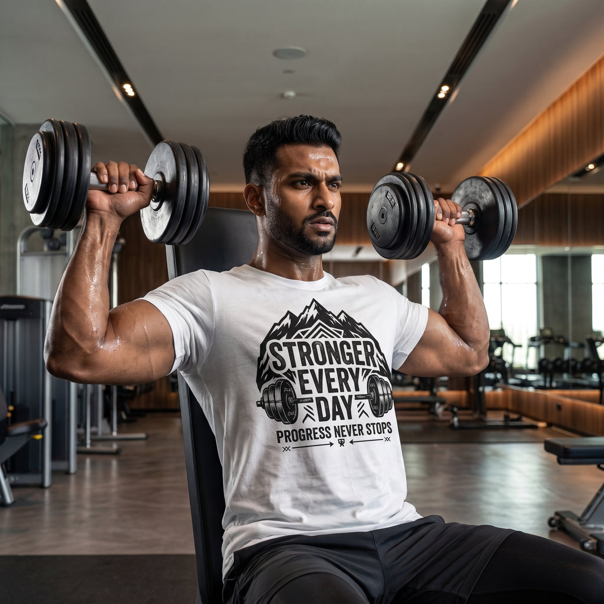 STRONGER EVERY DAY Regular Fit Gym T-Shirt for Men - White