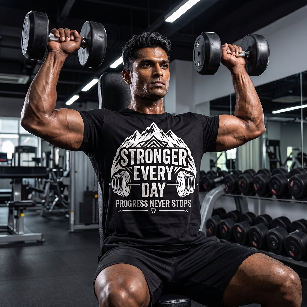 STRONGER EVERY DAY Regular Fit Gym T-Shirt for Men - Black