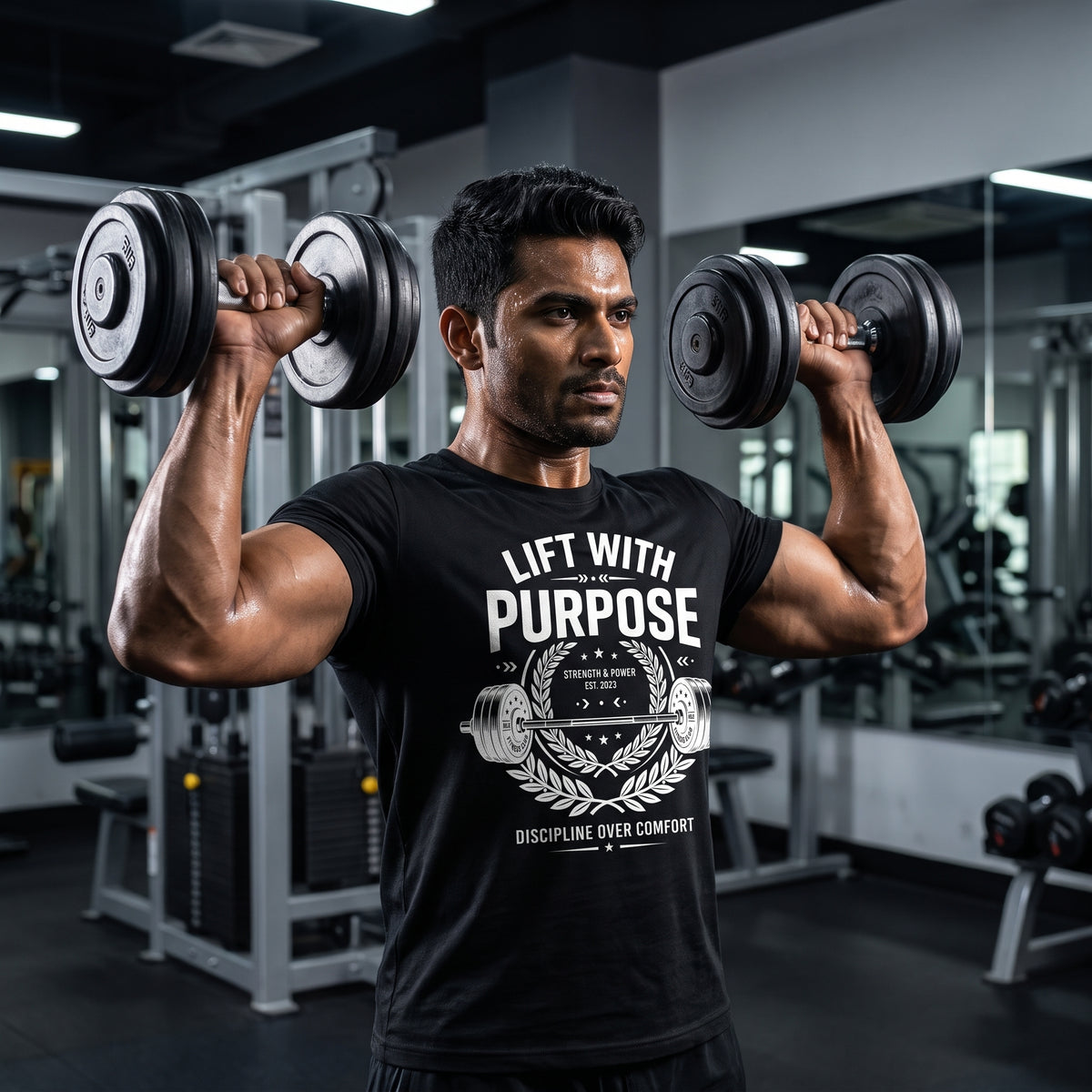 LIFT WITH PURPOSE Regular Fit Gym T-Shirt for Men - Black